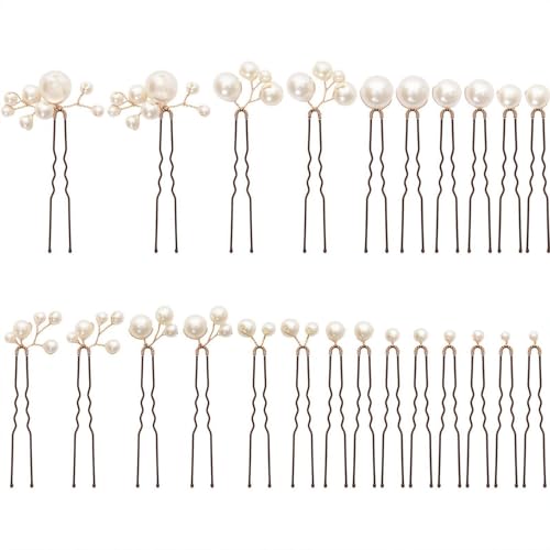24 Pcs Pearl Bridal Hair Pins Handmade U-Shape Wedding Hair Accessories