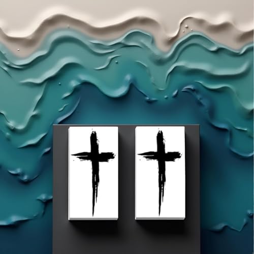 Black Herbal Cross Temporary Tattoo Stickers 2 Pcs Fake Body Art for Men Women