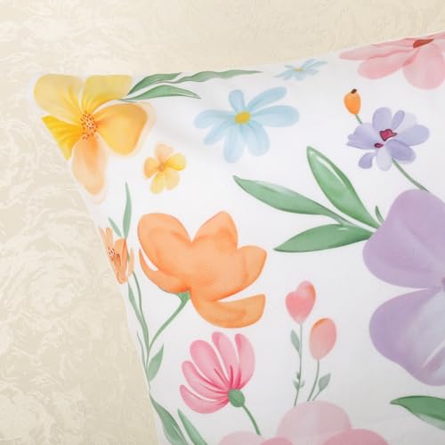 Bonhause Floral Throw Pillow Covers 18x18 Inch, Set of 2 Watercolor Cushion