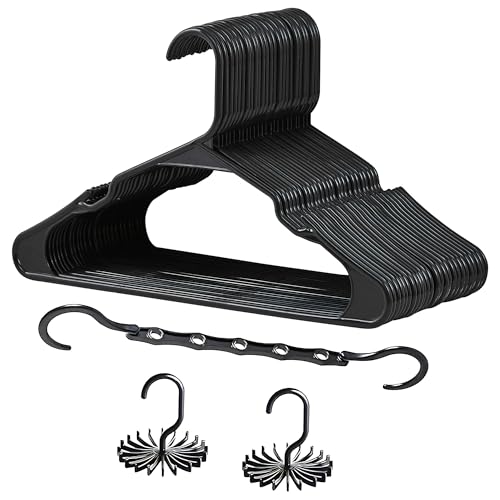 VECELO 25 Pack Plastic Hangers-Clothes Hangers with Shoulder Non Slip Notches,Clothing Hangers for Closet Space Saving-Heavy Duty Coat Hanger,Black