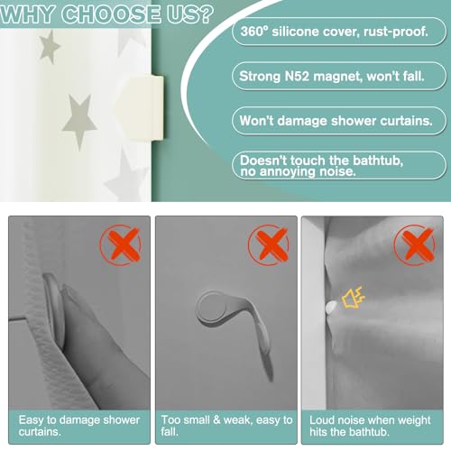 Magnetic Silicone Shower Curtain Clips - 3 Pack, Waterproof & Easy Install