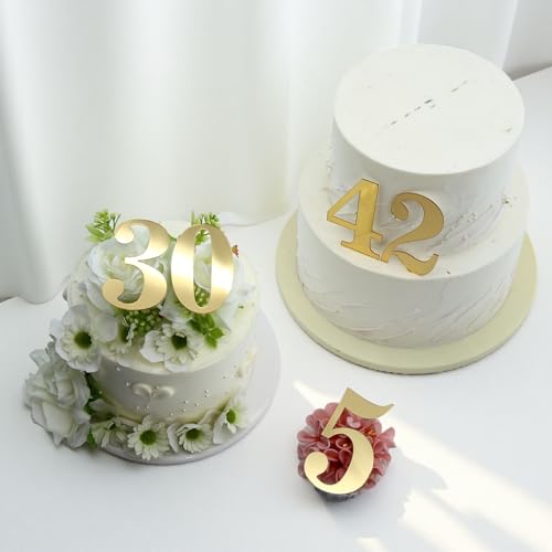 Gold Mirror Acrylic Number Cake Toppers - 20 Pieces for Celebrations