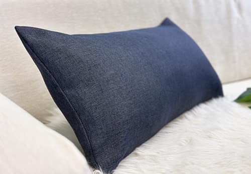 Vintage Faux Linen Lumbar Pillow Cover, 14x26 Inch, Navy