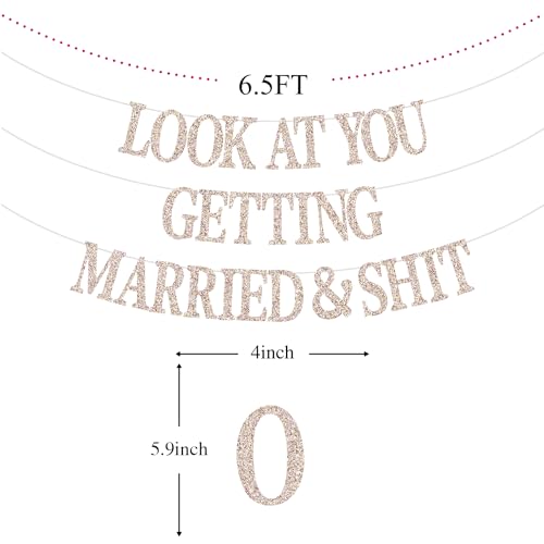 GREABRRY Champagne Glitter Wedding & Bachelorette Banner - 9ft Just Married Decor