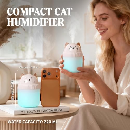 Portable Small Humidifier with Night Light - USB, Auto Shut-Off, 220ml