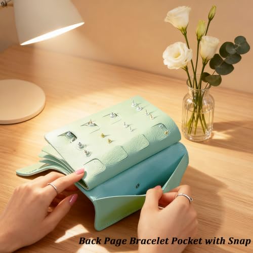 QBestry Travel Earring Organizer Book - 42 Pairs Waterproof PU Leather, Tangle-Free Storage, Compact Design for Women & Girls - Green