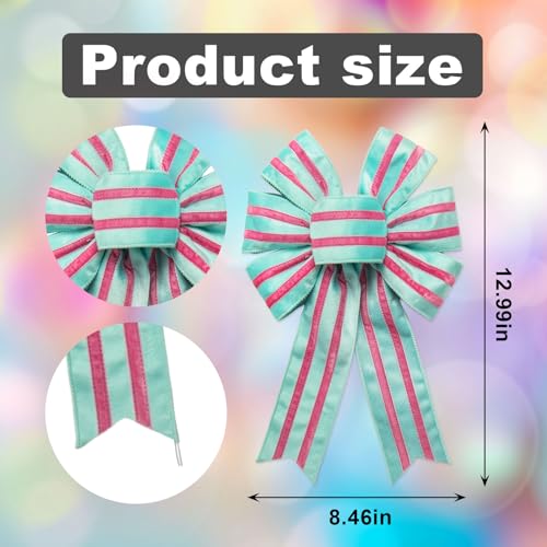 Threetols Easter Wreath Bows - 2 Pack Colorful Velvet Stripe Decor