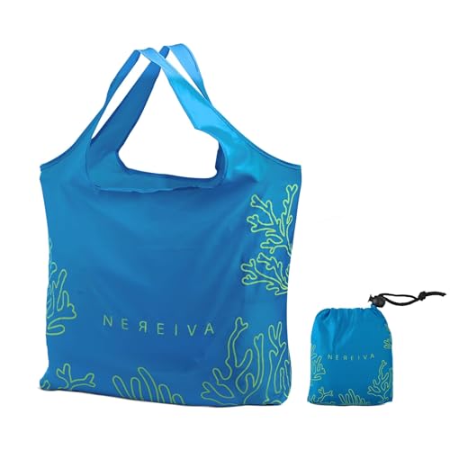 Ocean Blue Reusable Shopping Bag - 55 lbs Capacity, Folds Small