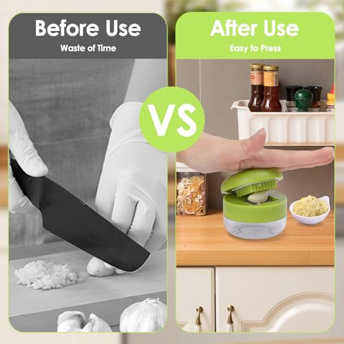 2-Piece Stainless Steel Garlic Press Set with Peeler for Ginger and Nuts
