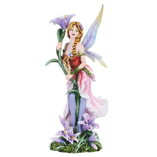 Pink Fairy Figurine with Flowers - 11-inch Fantasy Home Decor Statue