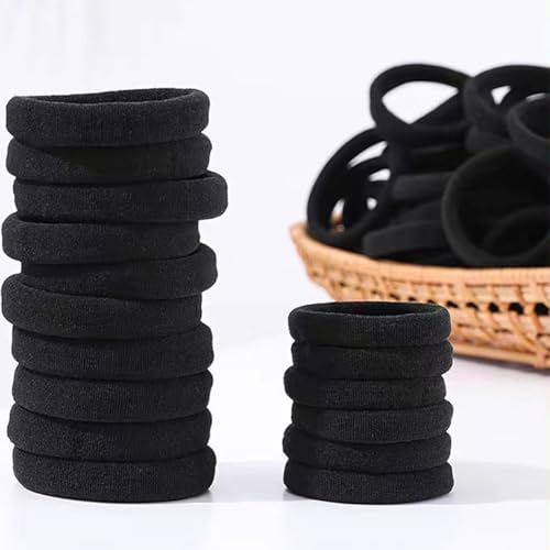 Borsicge 200PCS Black Hair Ties - Seamless Elastic Ponytail Holders