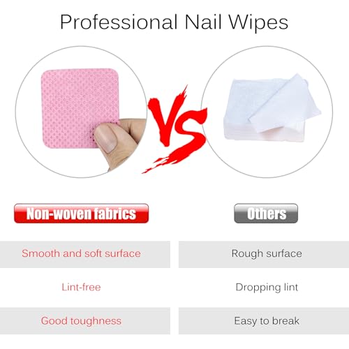 Lint Free Nail Wipes 300 Pcs Non-Woven Polish Remover Pads Pink