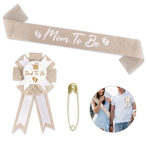 Rustic Boho Baby Shower Sash & Daddy Badge Set - Natural Jute