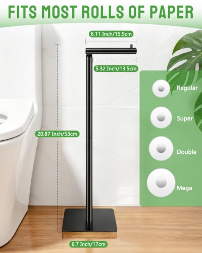 Naturous Free Standing Toilet Paper Holder - Black Metal Bathroom Storage