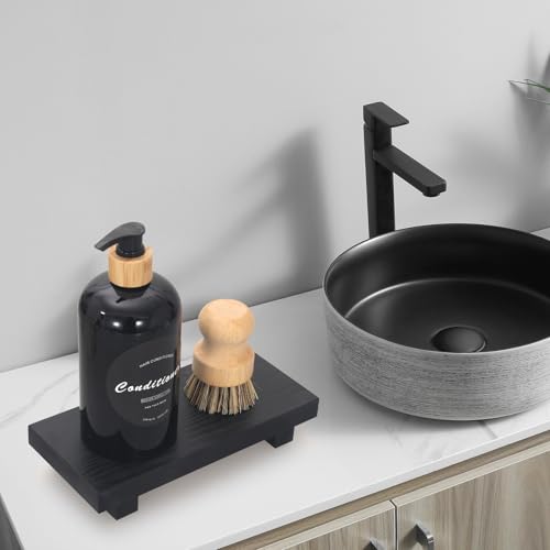 Black Wooden Bathroom Counter Tray - Rustic Soap Holder for Kitchen & Bath