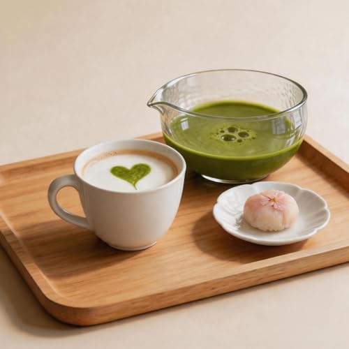 Textured Glass Matcha Bowl with Spout - Japanese Style Green Tea Whisk & Salad Mixing Bowl