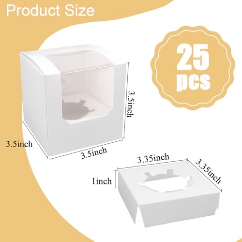 25 Pack White Cupcake Boxes with Window & Dividers - 3.5"