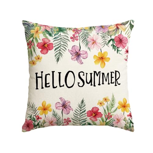 Hello Summer Plumeria Throw Pillow Cover - 18x18 Inch Floral Cushion
