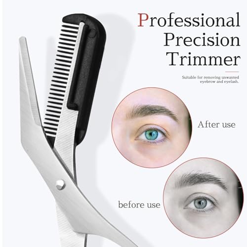 Eyebrow Trimmer Scissors with Comb - Black Non-Slip Precision Brow Grooming Tool