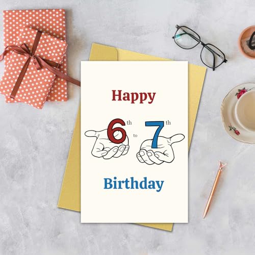 Funny 7th Birthday Card for Kids - Cute Hand-Illustrated Design