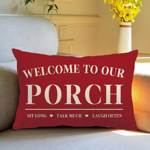 Welcome to Our Porch Pillow Cover 12”x20” Red Double-Sided