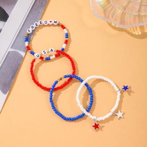 4th of July Beaded Bracelets for Men & Women - Patriotic Red, White & Blue Stackable Bangles