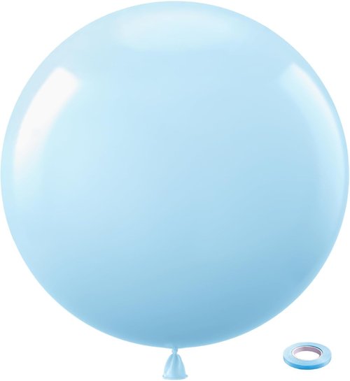 Bezente Pastel Blue Latex Party Balloons - 36 Inch Round Helium Balloons for Birthdays & Events
