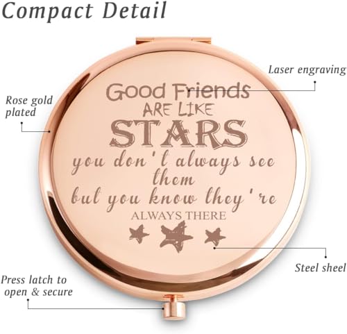Custom Compact Mirror for Best Friends - Good Friends Are Like Stars - 2.5" Engraved Gift