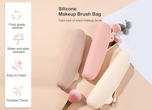 Khaki Silicone Travel Makeup Brush Holder - Eco-Friendly & Dust-Proof