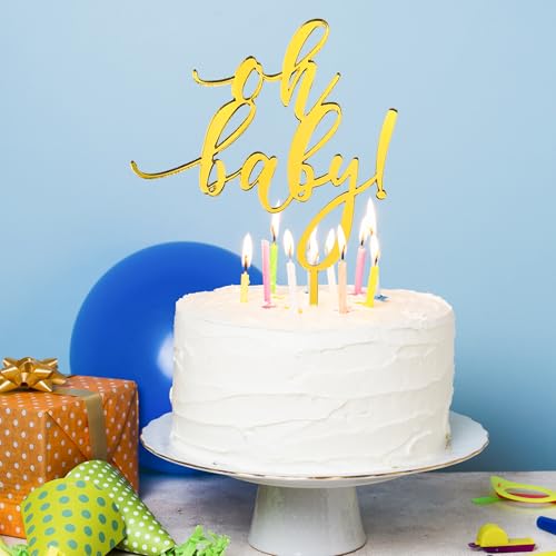 Oh Baby Cake Topper - Gold Mirror Acrylic for Baby Showers