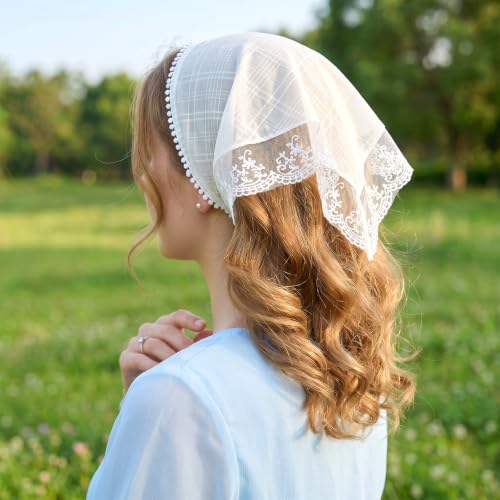 Sucrain Lace Hair Scarf Bandana for Women Adjustable Head Kerchief