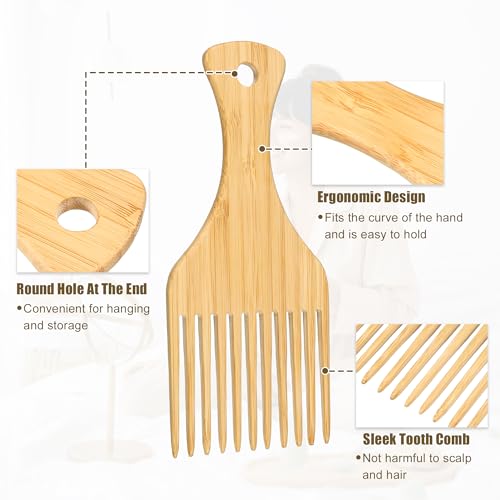 VOCOSTE Wooden Afro Hair Pick Comb for Curly, Thick, and Coarse Hair - 7.17 Inch