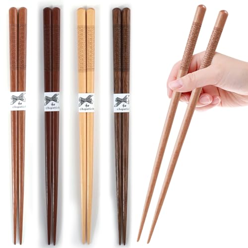 GLAMFIELDS Reusable Japanese Wooden Chopsticks - 5 Pairs, Mixcolor-A Hand-Carved