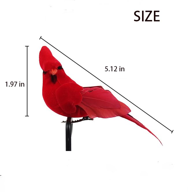 4pcs Red Cardinal Birds Christmas Ornaments with Clips for Tree Wreath Floral Home Decor