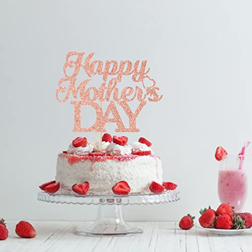 Happy Mother's Day Cake Topper Rose Gold Glitter Best Mom Ever