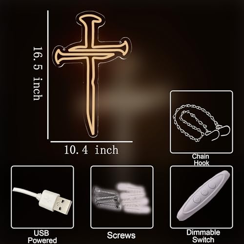 Nail Cross LED Neon Sign White - Christian Wall Decor for Religious Spaces