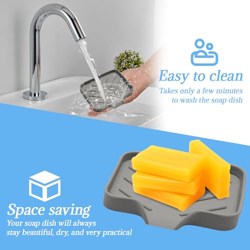 BokWin Self Draining Silica Gel Soap Dish, Grey 4.8x3.5 Inch