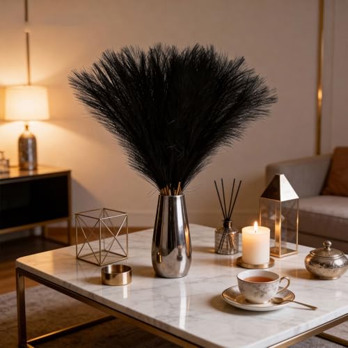 30pcs 21.6 Inch Black Faux Pampas Grass - Non-Shedding Boho Home Decor