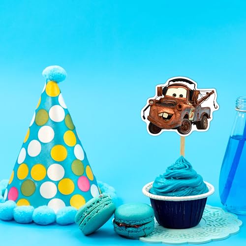 Seyal Race Car Cupcake Toppers – 24 Pcs Birthday Party Decorations