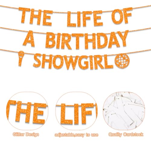 Orange Glitter Showgirl Birthday Banner for Women & Girls