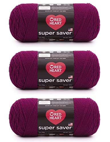 Red Heart Super Saver Yarn for Crocheting & Knitting, Mulberry, 3-Pack