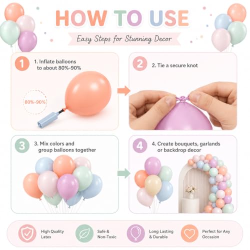 12 Inch Pastel Retro Balloons - Colorful Latex Party Balloon Decorations