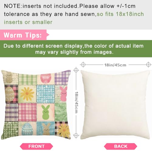 Easter Bunny Pillow Cover 18x18 Inch, Colorful Buffalo Plaid Linen Case