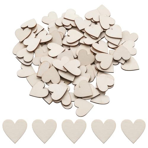 100 Pack Unfinished Wooden Heart Cutouts for Crafts - 2cm