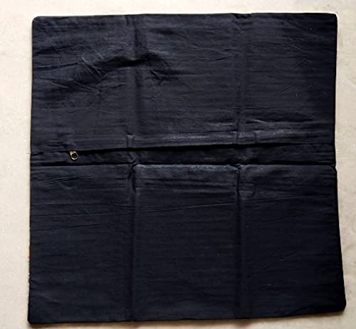 Handmade Black Cotton Kantha Cushion Cover - 16x16 Inches