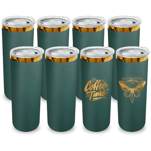 20 oz Skinny Tumbler with Lid and Straw - Green Gold Plated 8 Pack