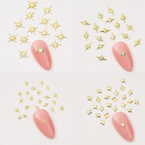 Cublive 200Pcs 3D Gold Star Nail Charms Metallic Studs for Manicure DIY