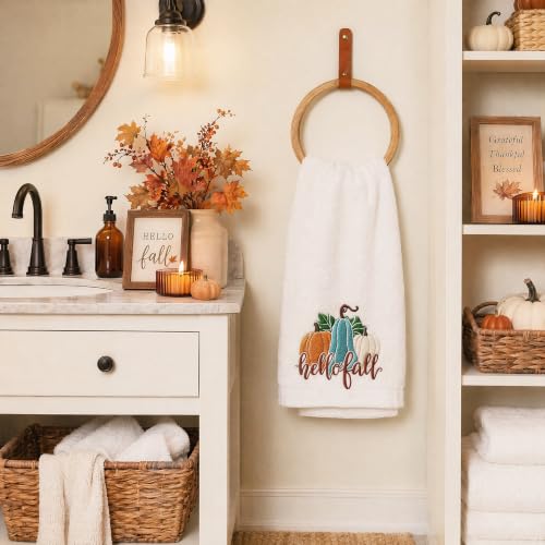 Fall Embroidered Cotton Towels Set - Harvest Pumpkin Decor, Kitchen & Bath Hand & Washcloths
