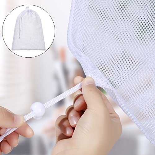 TecUnite 10 Pack Mesh Drawstring Bags, 5.5 x 7.5 Inch, White