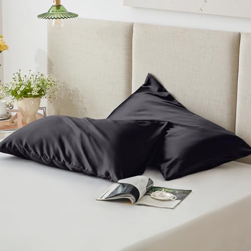 Love's Cabin Satin Pillowcase Set of 2, Queen Size Black 20x30